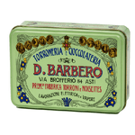 Scrigno regalo verde in metallo con torroni ricoperti friabili100gr Barbero