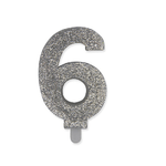 Senza marca Candelina Sweety Argento Glitter 9 cm Numero 6