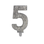Senza marca Candelina Sweety Argento Glitter 9 cm Numero 5