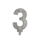 Senza marca Candelina Sweety Argento Glitter 9 cm Numero 3
