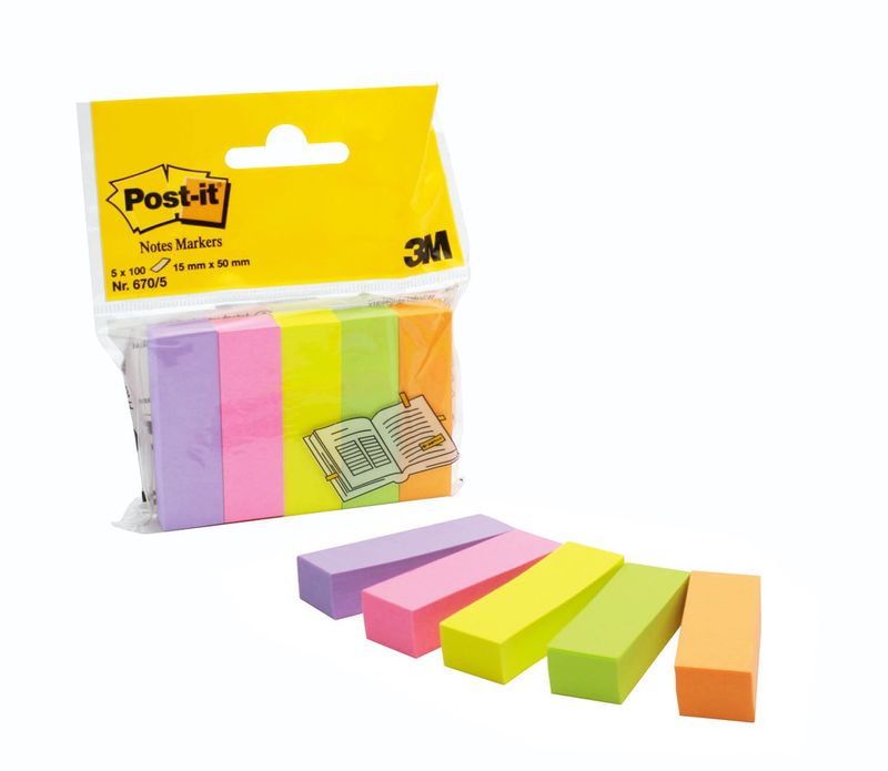 SEGNAPAGINA-Post-it®-670-5--500FG--5COLORI-INDEX-15X50MM-IN-CARTA