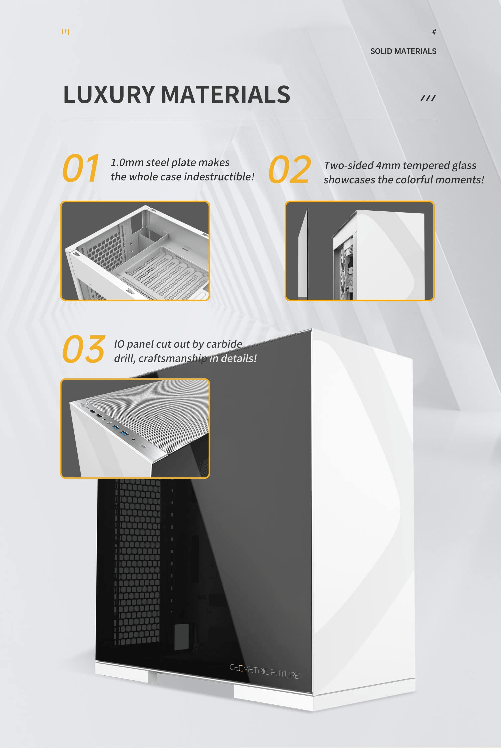 Geometric-Future-Lohan-Case-Mid-Tower-No-Power-Vetro-Temperato-minITX-mATX-ATX-SSI-EEB-Bianco