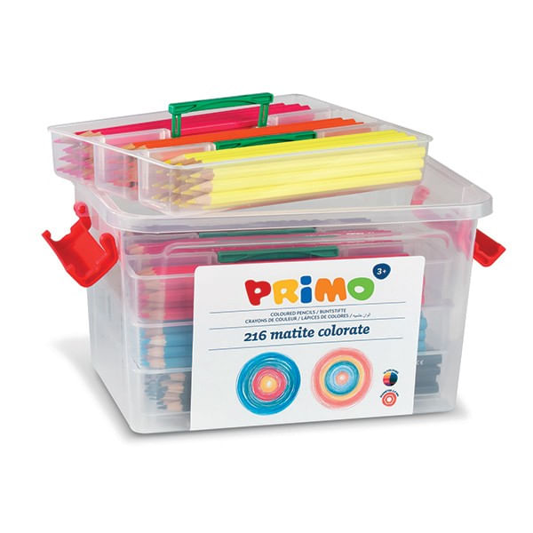 PRIMO - MOROCOLOR SCHOOLBOX 216 PASTELLI COLORATI 100 FSC in 12 colori PRIMO