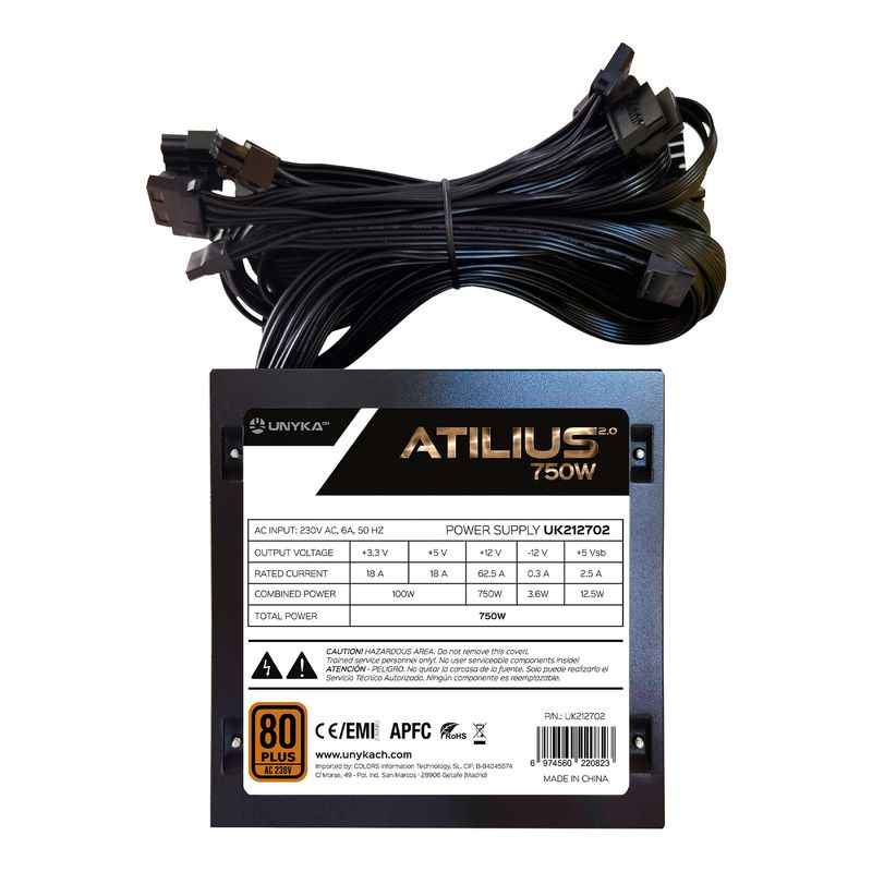 Unykach-Atilius-2.0-Nero-750W-80-Plus-Bronzo-Alimentatore-750W-ATX-2.3---APFC---Ventola-da-120mm