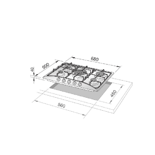 De-Longhi-YAF-57-ASV-Piano-Cottura-5-Fuochi-a-Gas-70-cm--1-Bruciatore-Tripla-Corona--colore-Inox---YAF57ASV