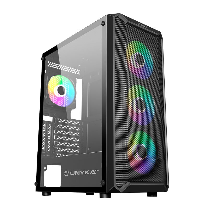 Case-Unykach-Armor-3Gen-ATX-Micro-ATX-ITX---Lato-in-vetro-temperato---USB-A-3.0-USB-C-e-audio---4-ventole-ARGB-da-120