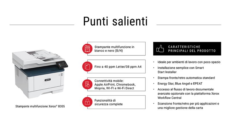 Xerox-B305-A4-38-ppm-Copia-Stampa-Scansione-fronte-retro-wireless-PS3-PCL5e-6-2-vassoi-350-fogli