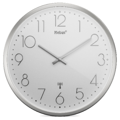 Mebus-19776-Orologio-da-Parete-Radiocontrollato-Argento-Bianco