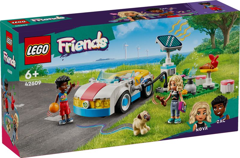 LEGO-Friends-42609-Auto-Elettrica-e-Caricabatterie-Giochi-per-Bambini-di-6--Anni-con-Macchina-Giocattolo-e-2-Mini-Bamboline