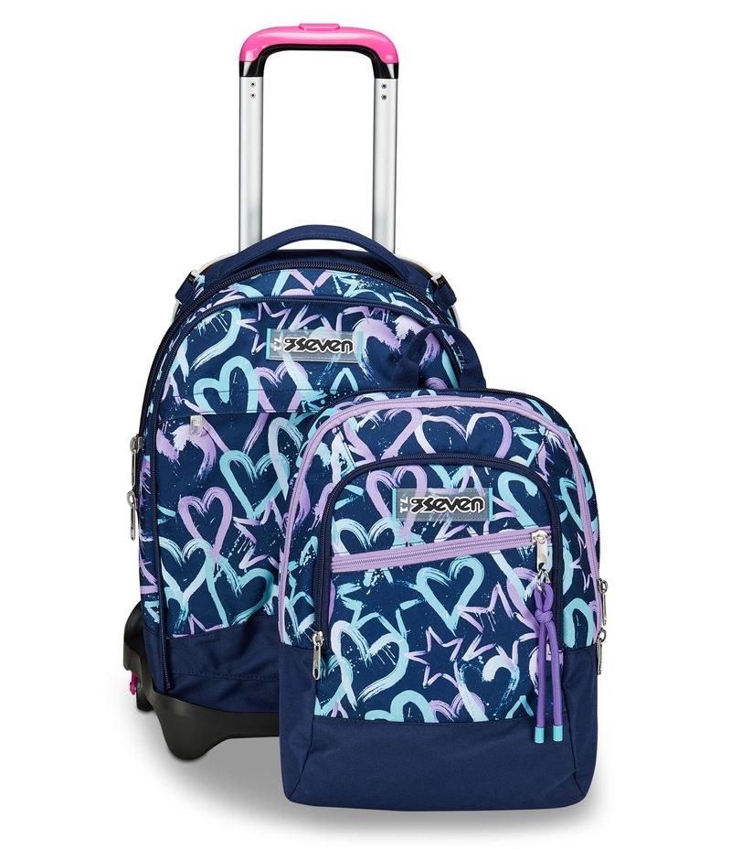 Seven-Trolley-Scuola-Jack-Detach-3-Ruote-Viola-Blu-Crystal-Purple