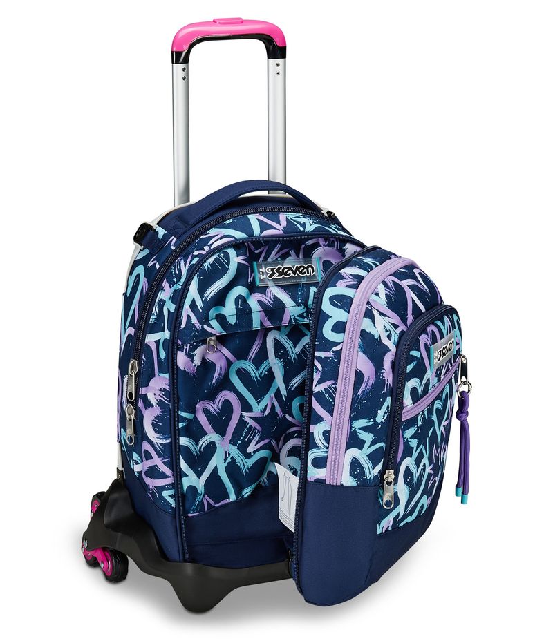 Seven-Trolley-Scuola-Jack-Detach-3-Ruote-Viola-Blu-Crystal-Purple