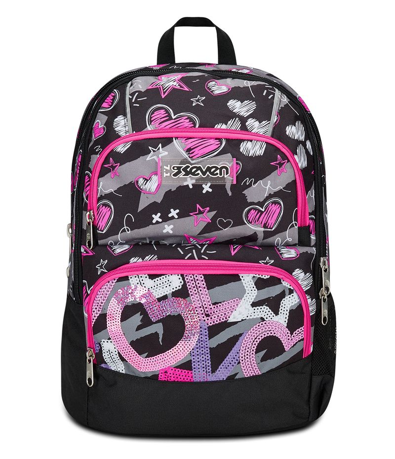 Seven-Zaino-Scuola-Adavanced-Pockets-Nero-Fucsia-Draft-Heart