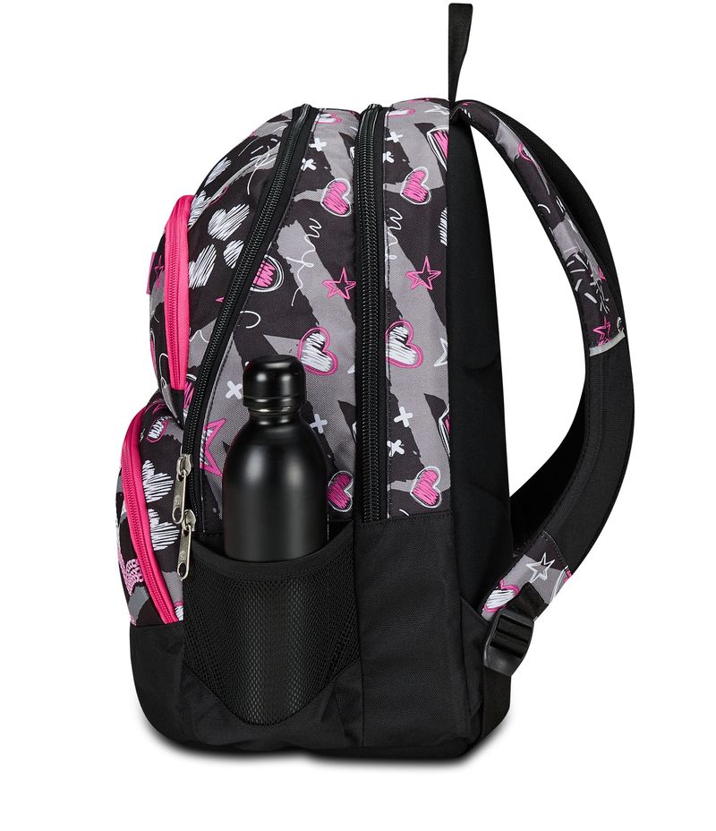 Seven-Zaino-Scuola-Adavanced-Pockets-Nero-Fucsia-Draft-Heart