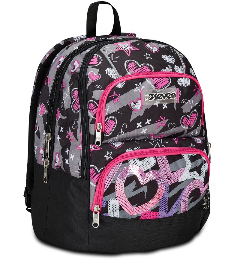 Seven-Zaino-Scuola-Adavanced-Pockets-Nero-Fucsia-Draft-Heart