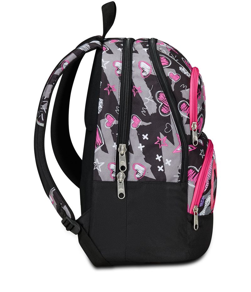 Seven-Zaino-Scuola-Adavanced-Pockets-Nero-Fucsia-Draft-Heart
