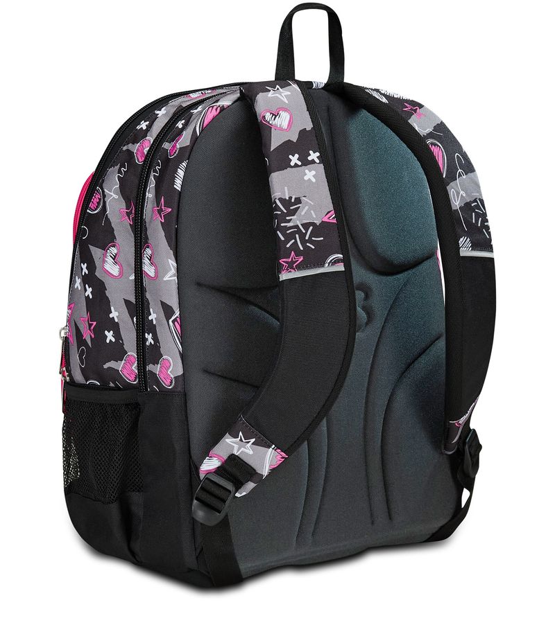 Seven-Zaino-Scuola-Adavanced-Pockets-Nero-Fucsia-Draft-Heart