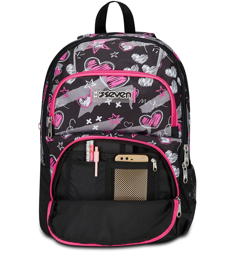 Seven-Zaino-Scuola-Adavanced-Pockets-Nero-Fucsia-Draft-Heart