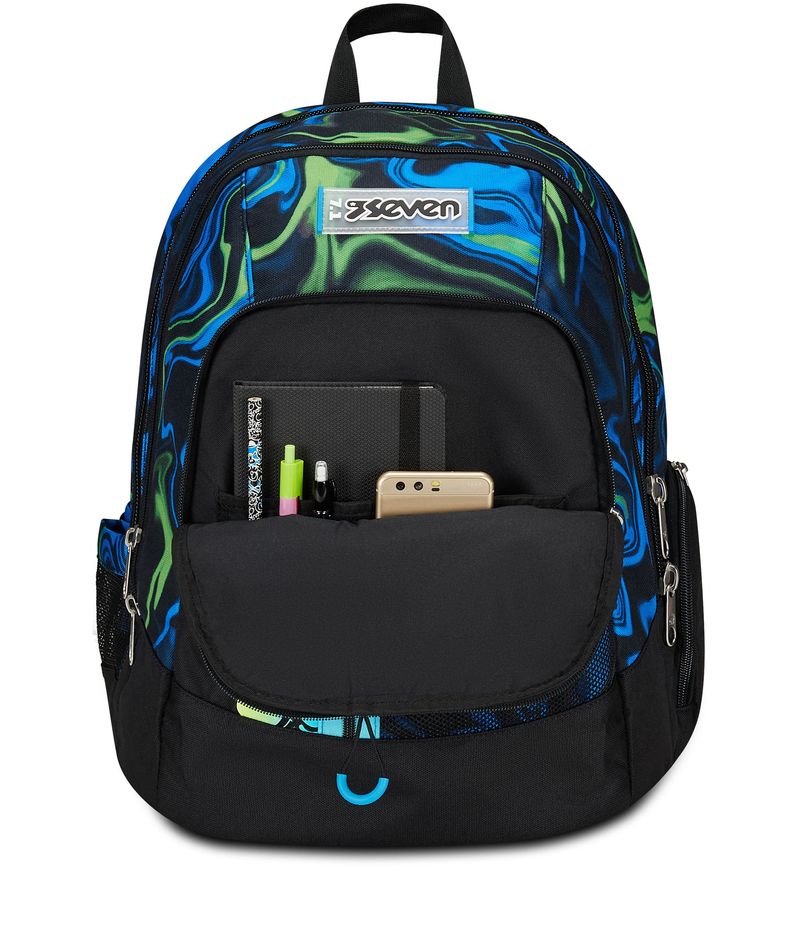 Seven-Zaino-Scuola-Advanced-con-Doppio-Scomparto-e-Cassa-Speaker-Wireless-Multi-Shade-Boy-Blu