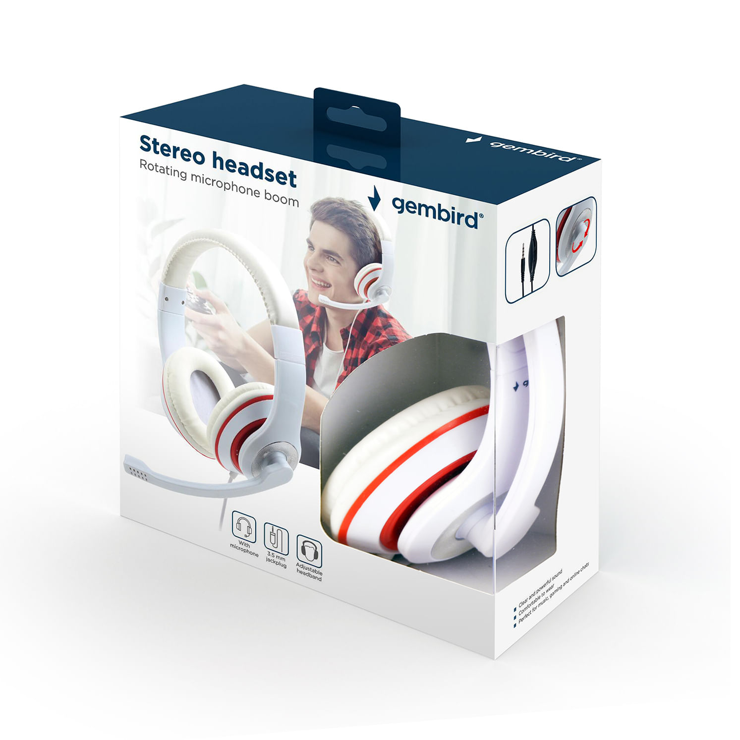 Gembird MHS-03-WTRD cuffia e auricolare Cablato A Padiglione Musica e Chiamate Rosso, Bianco