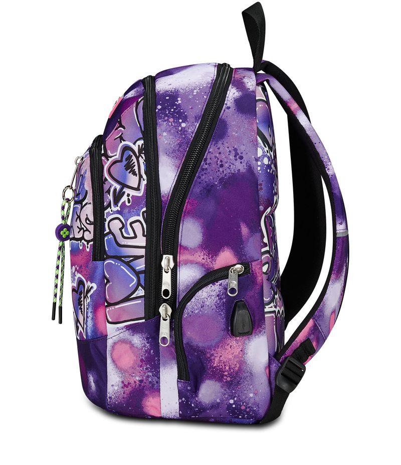 Seven-Zaino-Scuola-Advanced-con-Doppio-Scomparto-e-Supporto-Usb-Bubble-Street-Viola