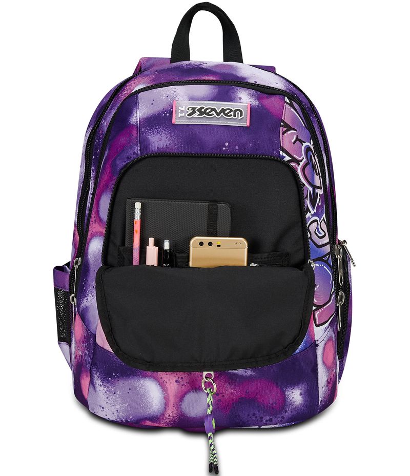 Seven-Zaino-Scuola-Advanced-con-Doppio-Scomparto-e-Supporto-Usb-Bubble-Street-Viola