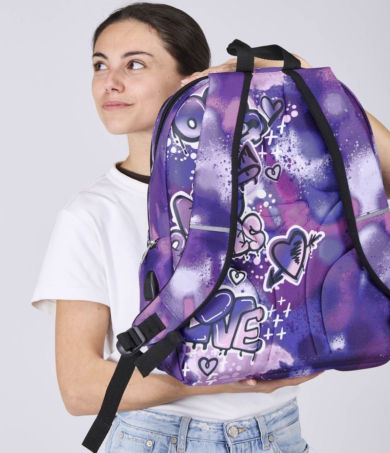 Seven-Zaino-Scuola-Advanced-con-Doppio-Scomparto-e-Supporto-Usb-Bubble-Street-Viola