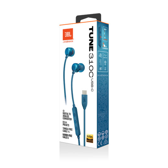 JBL-Tune-310C-USB-Auricolare-Cablato-In-ear-Musica-e-Chiamate-USB-tipo-C-Blu