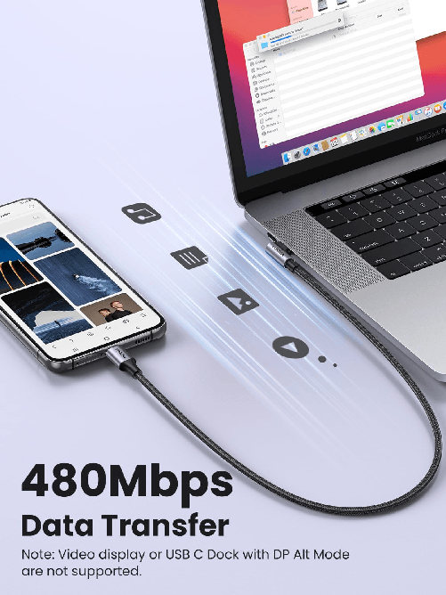 Ugreen-Usb-C-a-Angled-Usb-2.0-C-Cavo-Rotondo-1mt-Grigio-Nero