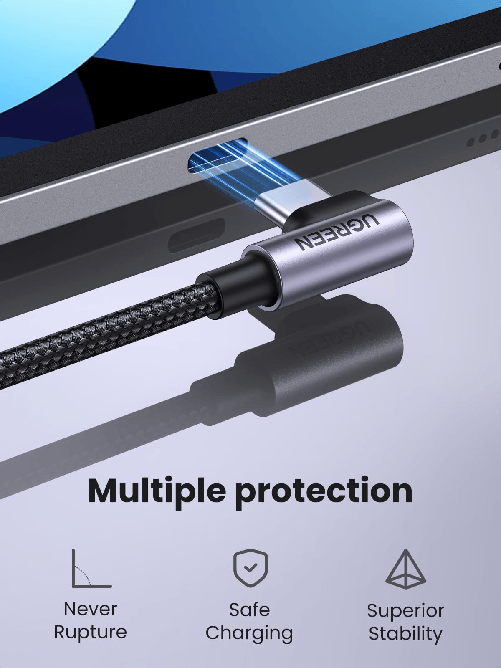 Ugreen-Usb-C-a-Angled-Usb-2.0-C-Cavo-Rotondo-1mt-Grigio-Nero