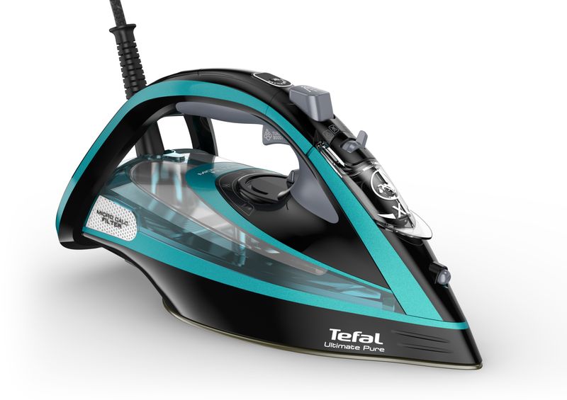Tefal-Ultimate-Pure-FV9844-Ferro-da-stiro-a-secco-e-a-vapore-Piastra-Durilium-Autoclean-3200-W-Nero-Blu