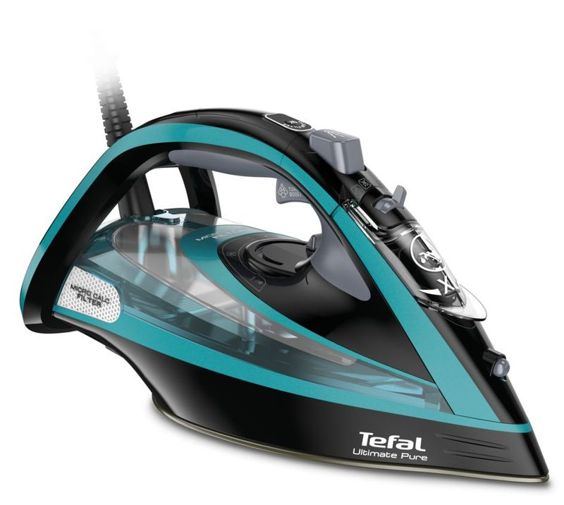 Tefal-Ultimate-Pure-FV9844-Ferro-da-stiro-a-secco-e-a-vapore-Piastra-Durilium-Autoclean-3200-W-Nero-Blu