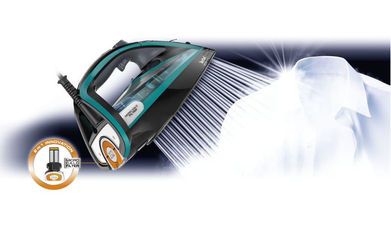 Tefal-Ultimate-Pure-FV9844-Ferro-da-stiro-a-secco-e-a-vapore-Piastra-Durilium-Autoclean-3200-W-Nero-Blu