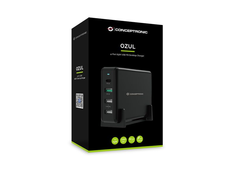 Conceptronic-OZUL01B-Caricabatterie-per-dispositivi-mobili-Universale-Nero-AC-Ricarica-rapida-Interno