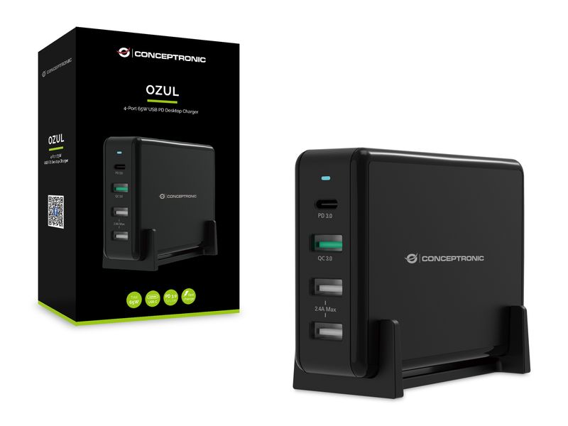 Conceptronic-OZUL01B-Caricabatterie-per-dispositivi-mobili-Universale-Nero-AC-Ricarica-rapida-Interno