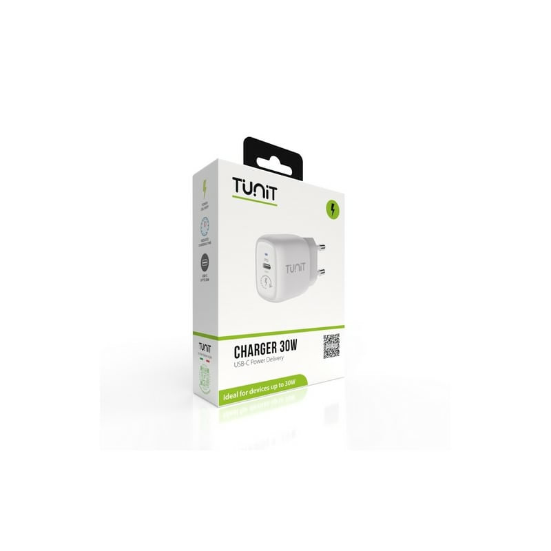 TUNIT-TTWCPD30-Caricabatterie-per-dispositivi-mobili-Cuffie-Computer-portatile-Smartphone-Orologio-intelligente-Tablet-Bianco-AC-Interno