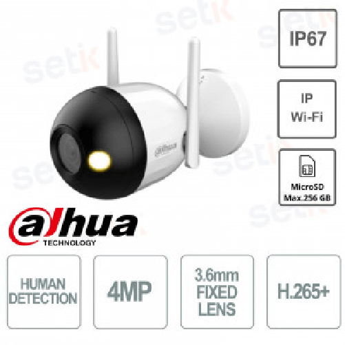 Dahua telecamera bullet wi-fi 4mp ottica 3.6mm ir 30m ip67 sicurezza esterna