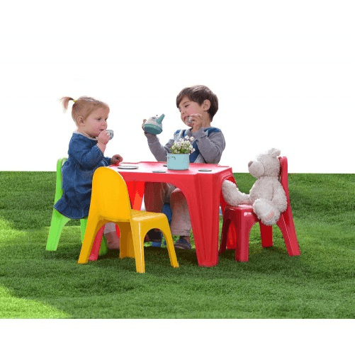 Tavolo-Gioco-Pic-Nic-4-Amici-Sedie-Plastica-Esterno-Casa-Giardino-Giochi-Bambini