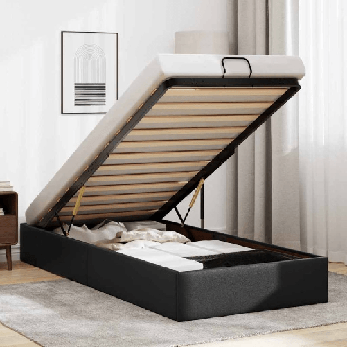 VidaXL Struttura Letto Pouf senza Materasso Nero 80x200 cm Similpelle