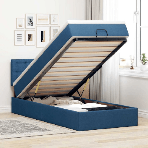 VidaXL Pouf Letto con Materasso e LED Blu 90x200 cm in Tessuto
