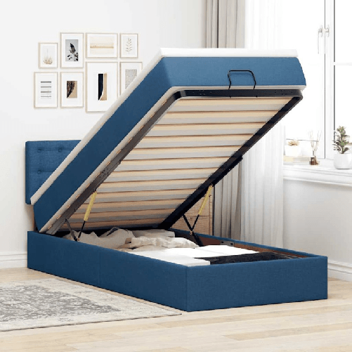 VidaXL Pouf Letto con Materasso Blu 90x200 cm in Tessuto