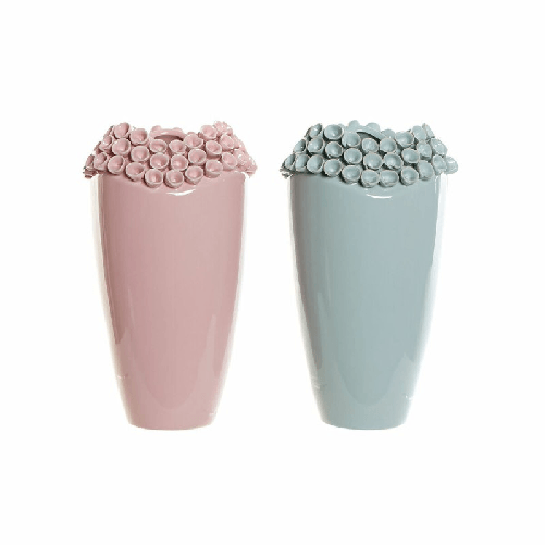 DKD Home Decor Vaso DKD Home Decor Rosa Turchese Gres Mediterraneo (2 pcs) (19 x 19 x 33 cm)