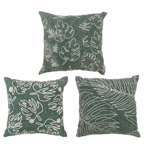 DKD Home Decor Cuscino DKD Home Decor Bianco Verde Fiori Tropicale (40 x 15 x 40 cm) (3 Unità)