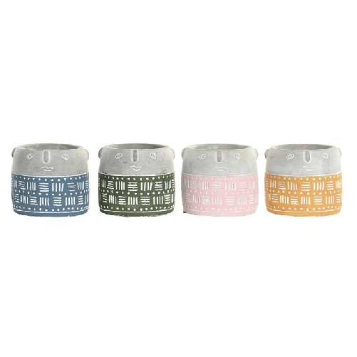 DKD Home Decor  Vaso DKD Home Decor Viso Azzurro Rosa Cemento Verde Giallo (13 x 13 x 11 cm) (4 Unità)