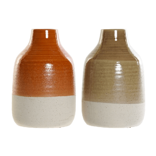 DKD Home Decor Vaso DKD Home Decor Porcellana Marrone Arancio (2 Unità) (17 x 17 x 27 cm)