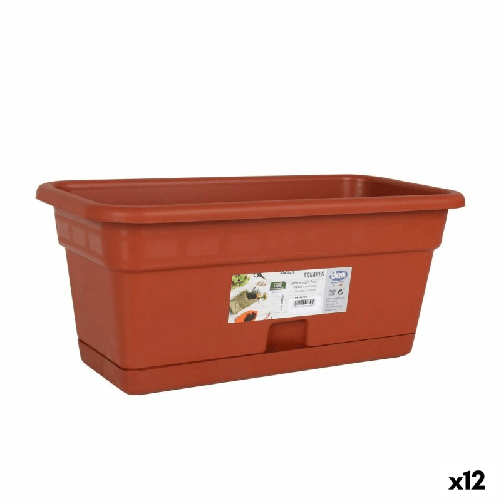 Dem Vaso da Balcone con Piatto Dem Squares Rettangolare Marrone 40 x 20 cm (12 Unità)