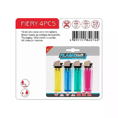 Lit Gas Accendino Pietra Usa e Getta Decorato 4 Pezzi Fiery