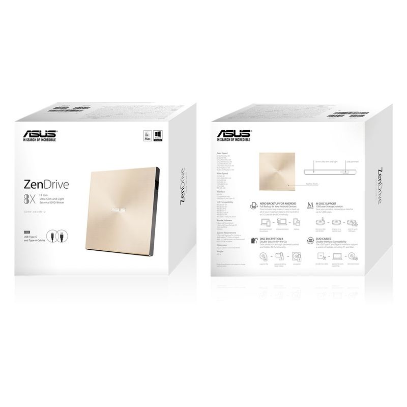 ASUS-U9M-SDRW-08U9M-U-Zendrive-Masterizzatore-Esterno-Type-C-con-supporto-M-Disc-Mac-OS-e-Windows-support-Oro