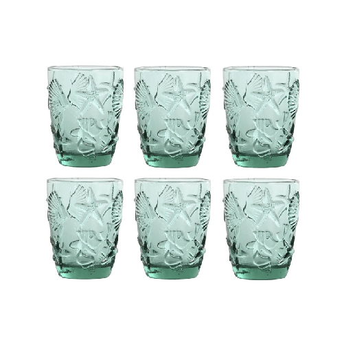 Home ESPRIT  Set di Bicchieri Home ESPRIT Turchese Cristallo Mediterraneo Con rilievo 290 ml (6 Unità)
