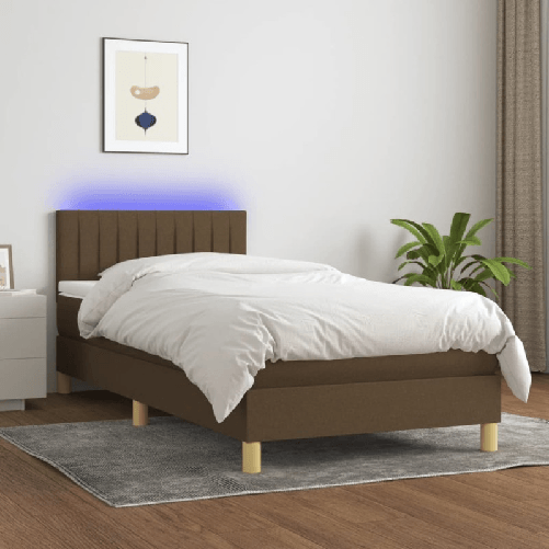 VidaXL Letto a Molle Materasso e LED Marrone Scuro 90x190cm in Tessuto