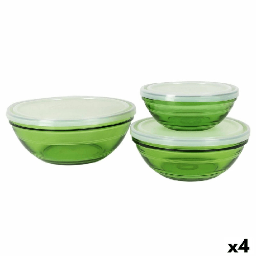 Duralex Set di Ciotole Duralex Verde Con coperchio 3 Pezzi (4 Unità)